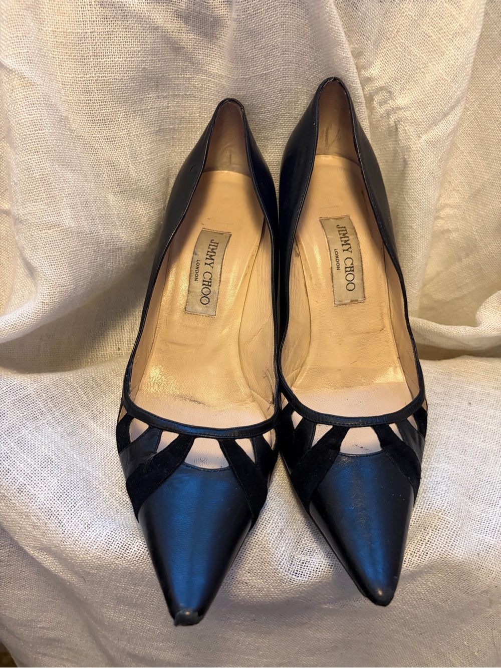 Jimmy Choo Black Pointed Toe Cutout Pumps